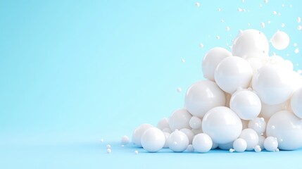 Abstract 3D spheres on a light blue background