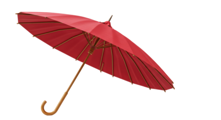 Isolated Red Umbrella with Wooden Handle