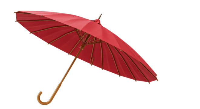 Isolated Red Umbrella with Wooden Handle