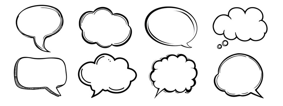 PNG Hand-drawn speech bubble collection, element set on transparent background