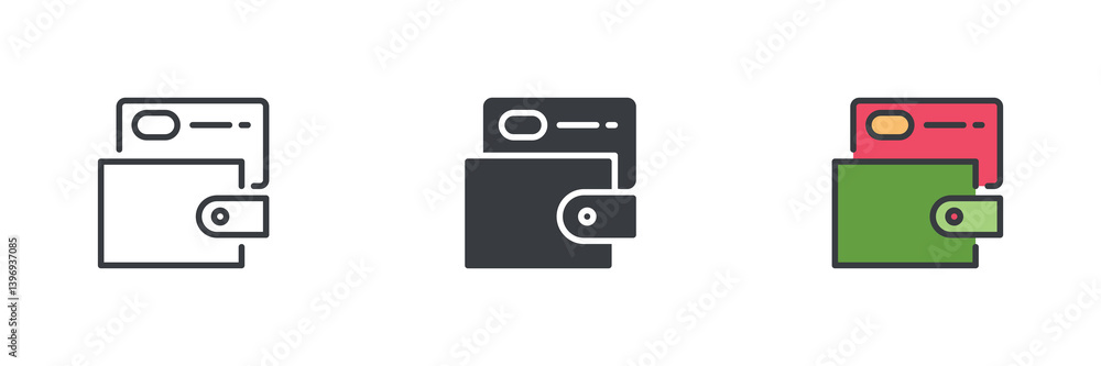 Poster credit card inserted into a wallet different style icon set