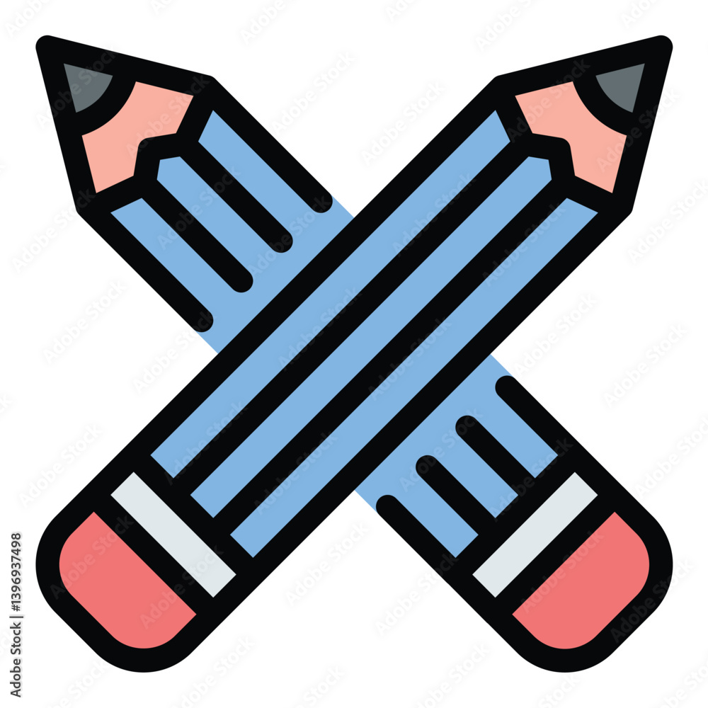 Poster pencil work in progress icon flat line style illustration representing drafting and ongoing developm