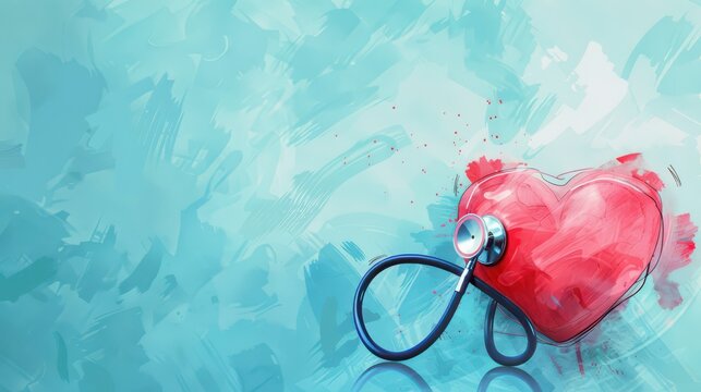 Heart health awareness concept on world hypertension day with stethoscope. Horizontal banner. Copy space. World heart day