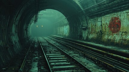 Naklejka premium Gloomy, graffiti-covered tunnel