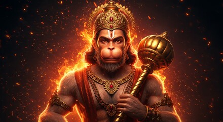 Fiery depiction of Hanuman, an important deity within the Hindu faith