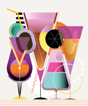 Design of assorted colorful cocktails, juices and ice tea. Vector illustration with gradient effect.