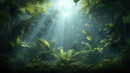 Obraz premium Lush jungle scene, sunbeams