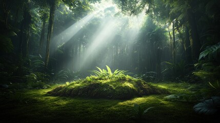 Fototapeta premium Lush jungle, sunbeams, serenity