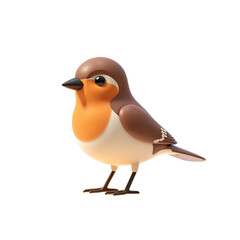 Sparrow Bird Full Body 3D Render Icon Illustration Cute Cartoon Style with Transparent Background