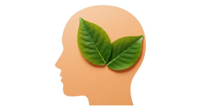 Isolated Head with Green Leaves