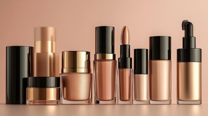 Cosmetic products lined in elegant display.

