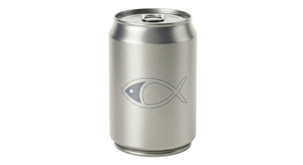 Isolated Silver Can with Fish Symbol