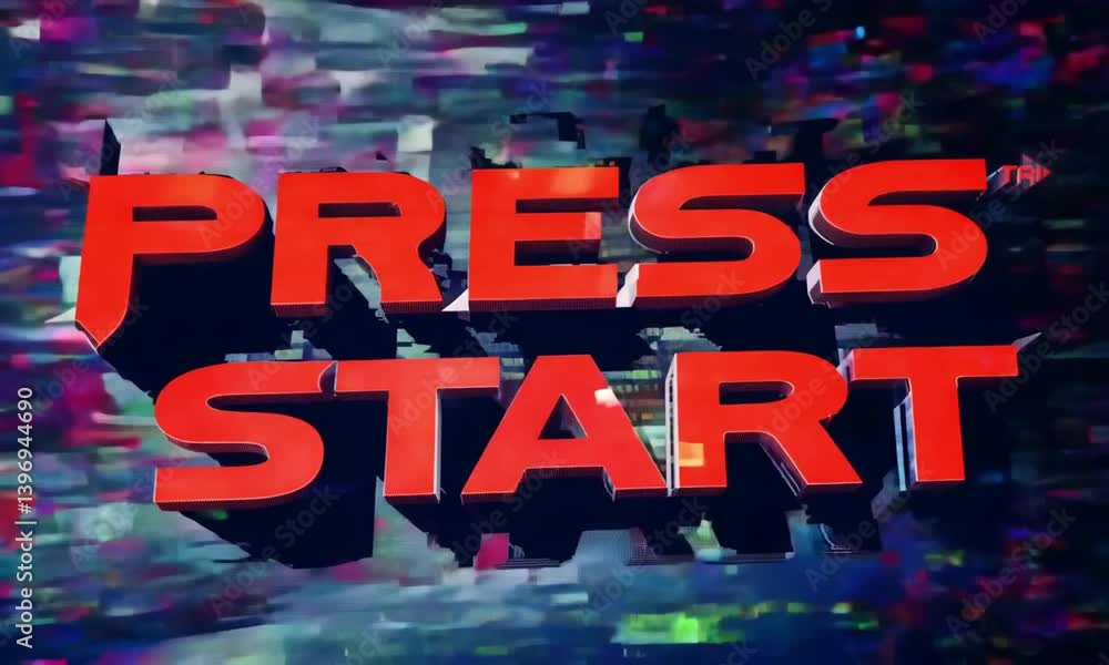 Poster press start text in bold red font with bright colors and smooth animations made with generative ai t