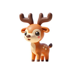 Fototapeta premium Cute Deer with Antlers 3D Render Icon Illustration Cute Cartoon Style Transparent Background