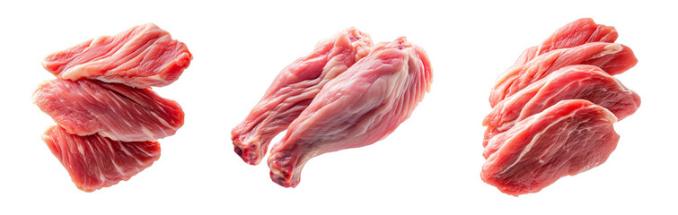 Set of fresh chicken or turkey wings isolated on white transparent background.