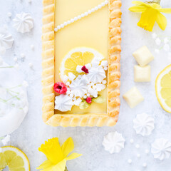 Easter Lemon Tart with Raspberries and Mini Meringues – Homemade Spring Delight.