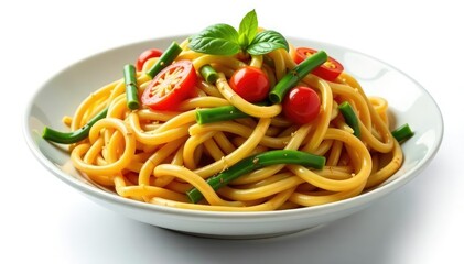 Stir-fried noodles with vegetables, isolated on white , gastronomy, healthy, studio