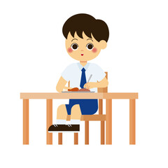 Classroom School Activity 1 Boy Studying at Desk