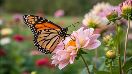 Fototapeta premium monarch butterfly on pink flower