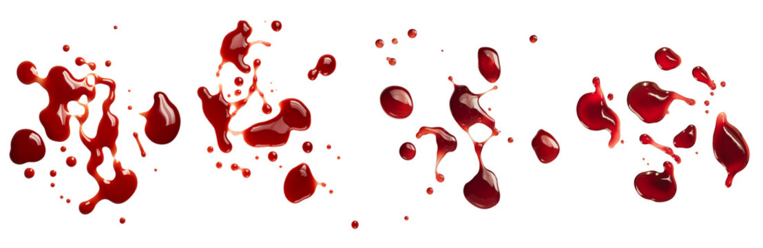 blood splatters on white background, set of four