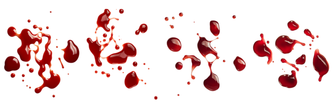 blood splatters on white background, set of four
