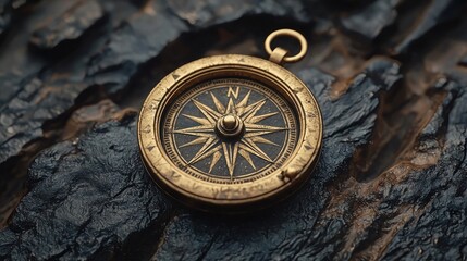 Antique compass on dark wood