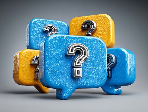 Illustration of speech bubbles with punctuation symbols.