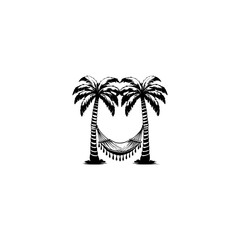 Obraz premium Two palm trees with a hammock, vintage black and white engraving 