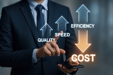 Businessman Optimizing Efficiency, Speed, and Quality while Reducing Costs