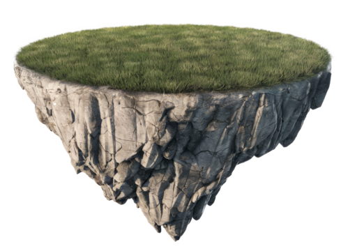 floating island with grass isolated on white background
