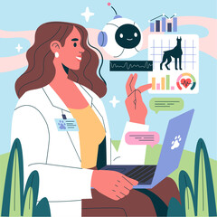 AI Vet Consultant. Flat Vector Illustration