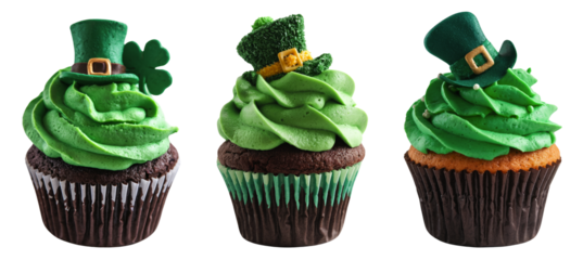 st. patrick's day cupcakes isolated on white background