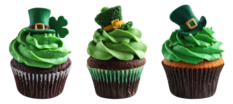 st. patrick's day cupcakes isolated on white background