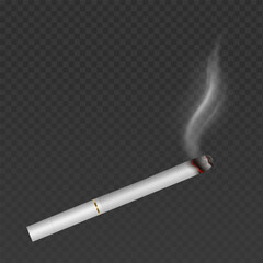 Cigarette with smoke isolated on transparent background