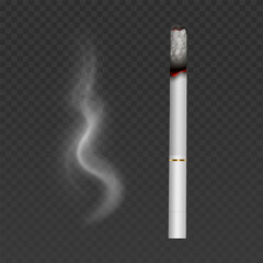 Cigarette with smoke isolated on transparent background