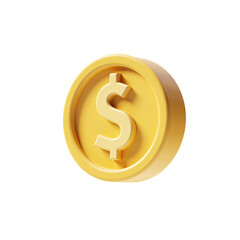 Obraz premium Gold Coin with Dollar Symbol 3D Render Icon Illustration in Cute Cartoon Style Design