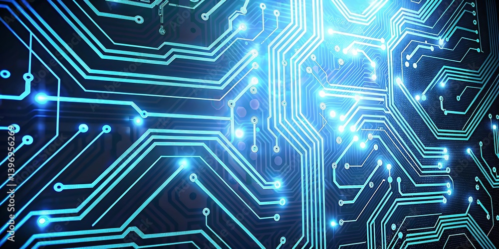 Aufkleber glowing blue circuit board background with futuristic high-tech design, fast-paced electronics theme