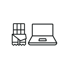 Laptop and chocolate bar set icon symbolizes energizing breaks, creative work moments, and digital comfort.