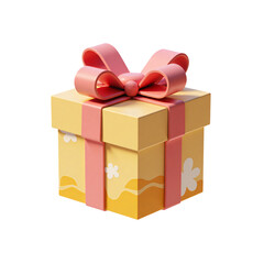 Gift Box with Ribbon Present Surprise 3D Render Icon Illustration Cute Cartoon Style