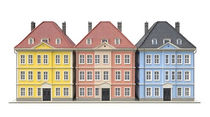 Naklejka premium Colorful Houses in a Modern Urban Setting Rendering 3D View