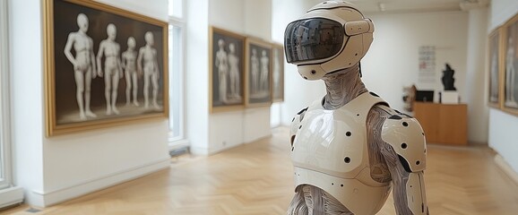 Futuristic robot in an art gallery