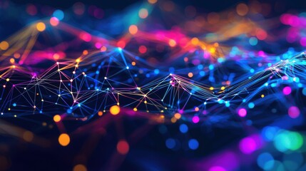 Vibrant Abstract Digital Landscape with Colorful Light Connections