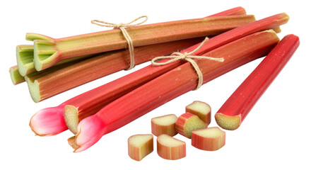 Isolated Rhubarb Stalks and Slices