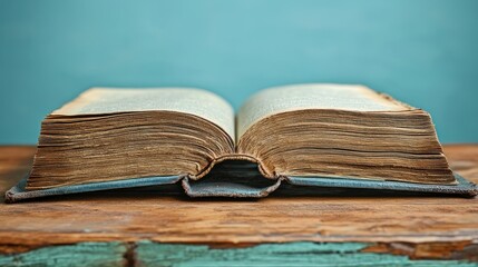 Open book on wooden table