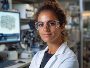 Innovative scientist exploring microscopic discoveries in a modern laboratory setting