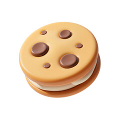 Fototapeta premium Choco Chip Cookie Sandwich 3D Render Icon Design Element with Cute Cartoon Illustration Style