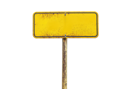 blank yellow old sign isolated on white or transparent png