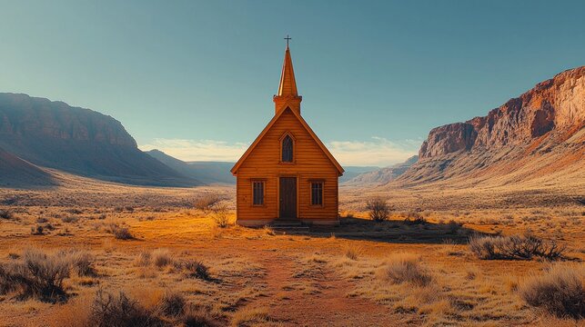 Golden church in desert canyon