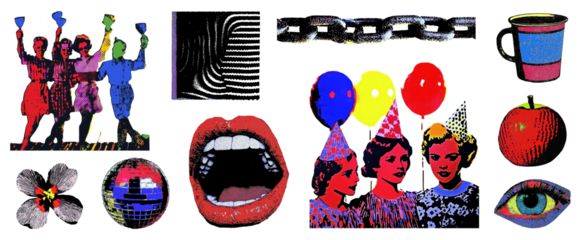 PNG Colorful pop art collage, element set on transparent background