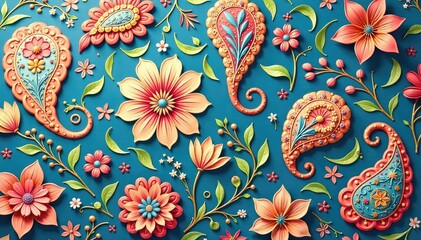 Subtle paisley motif seamlessly repeats, soft muted tones, delicate design , calm, decor